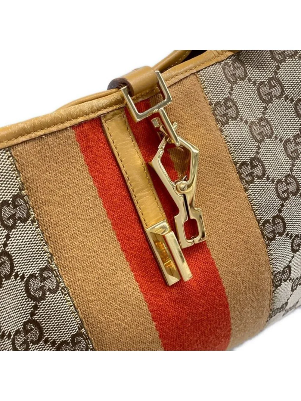 Gucci Shoulder Bag Dark Brown Beige Red Leather - Picture 11 of 15